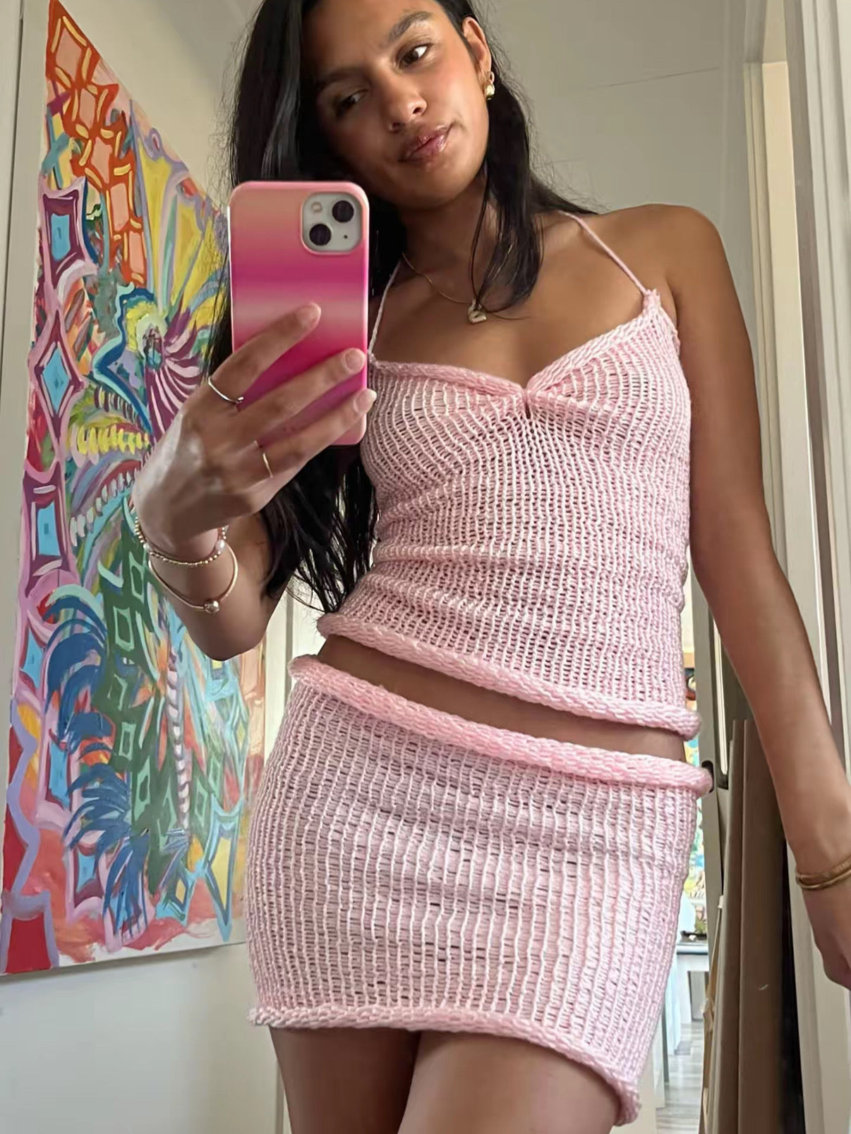 Ruched Knit Top | Pink