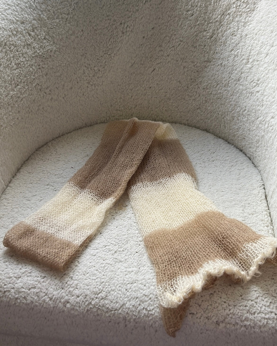 Mohair Stripe Knit Scarf | Beige