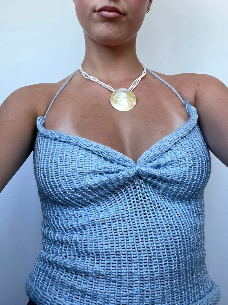Ruched Knit Top | Baby Blue