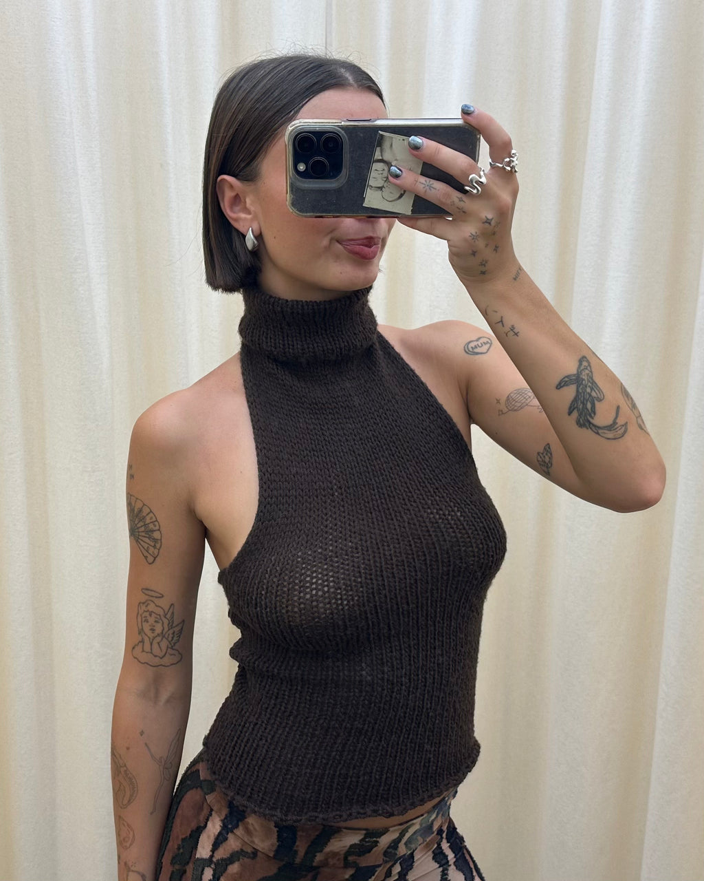 Turtleneck Backless Knit Top