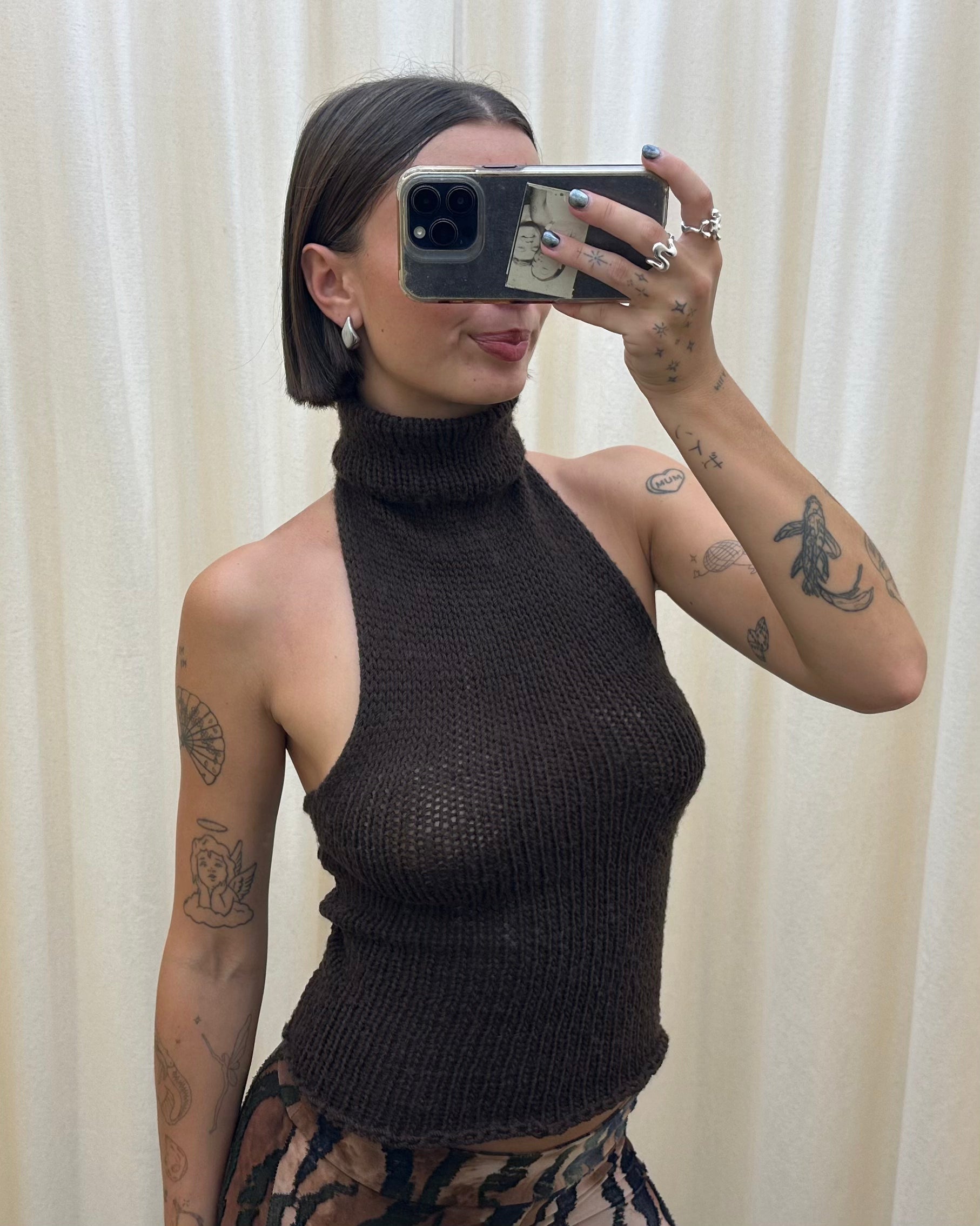 Turtleneck Backless Knit Top