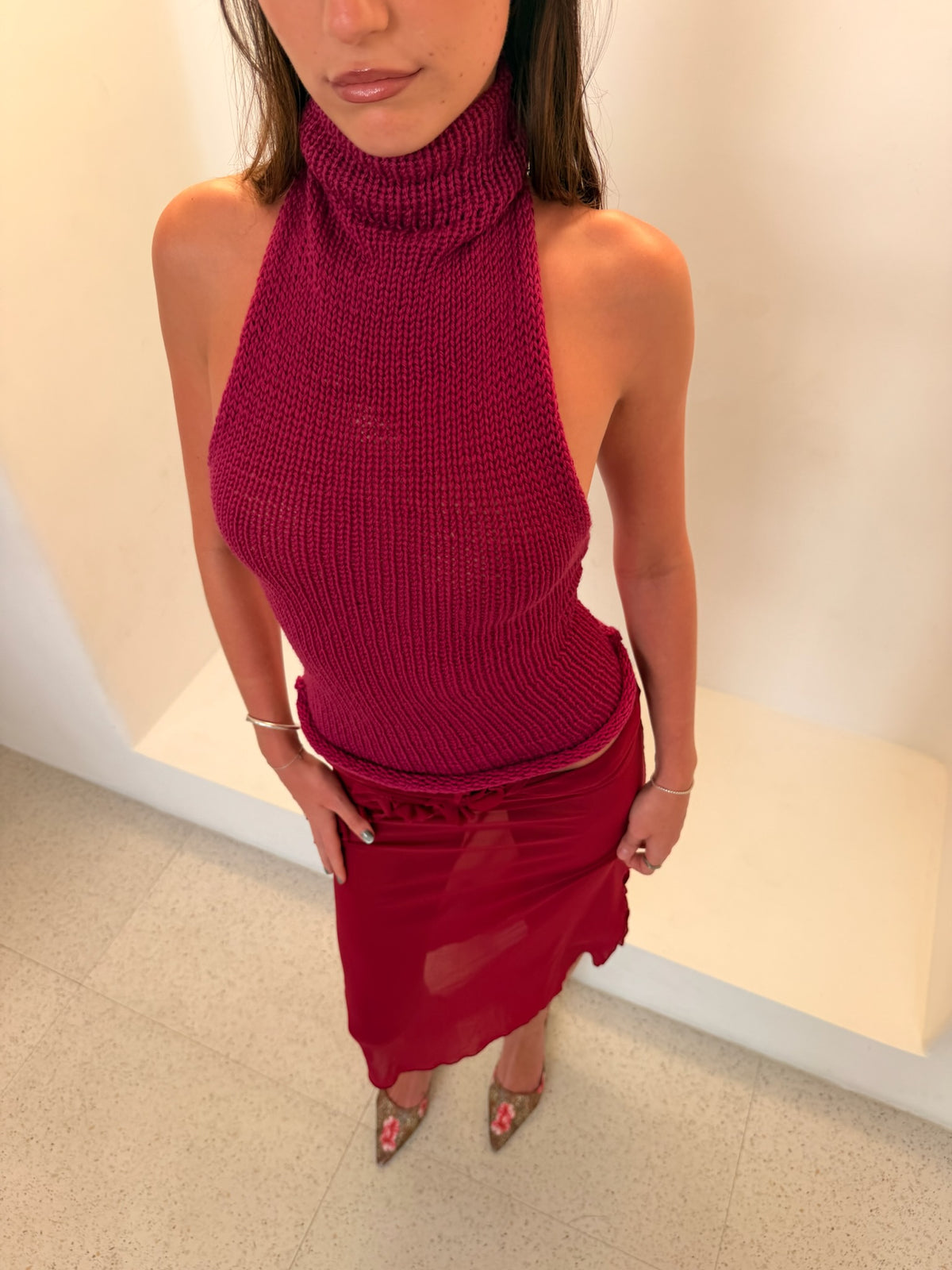 Turtleneck Backless Knit Top