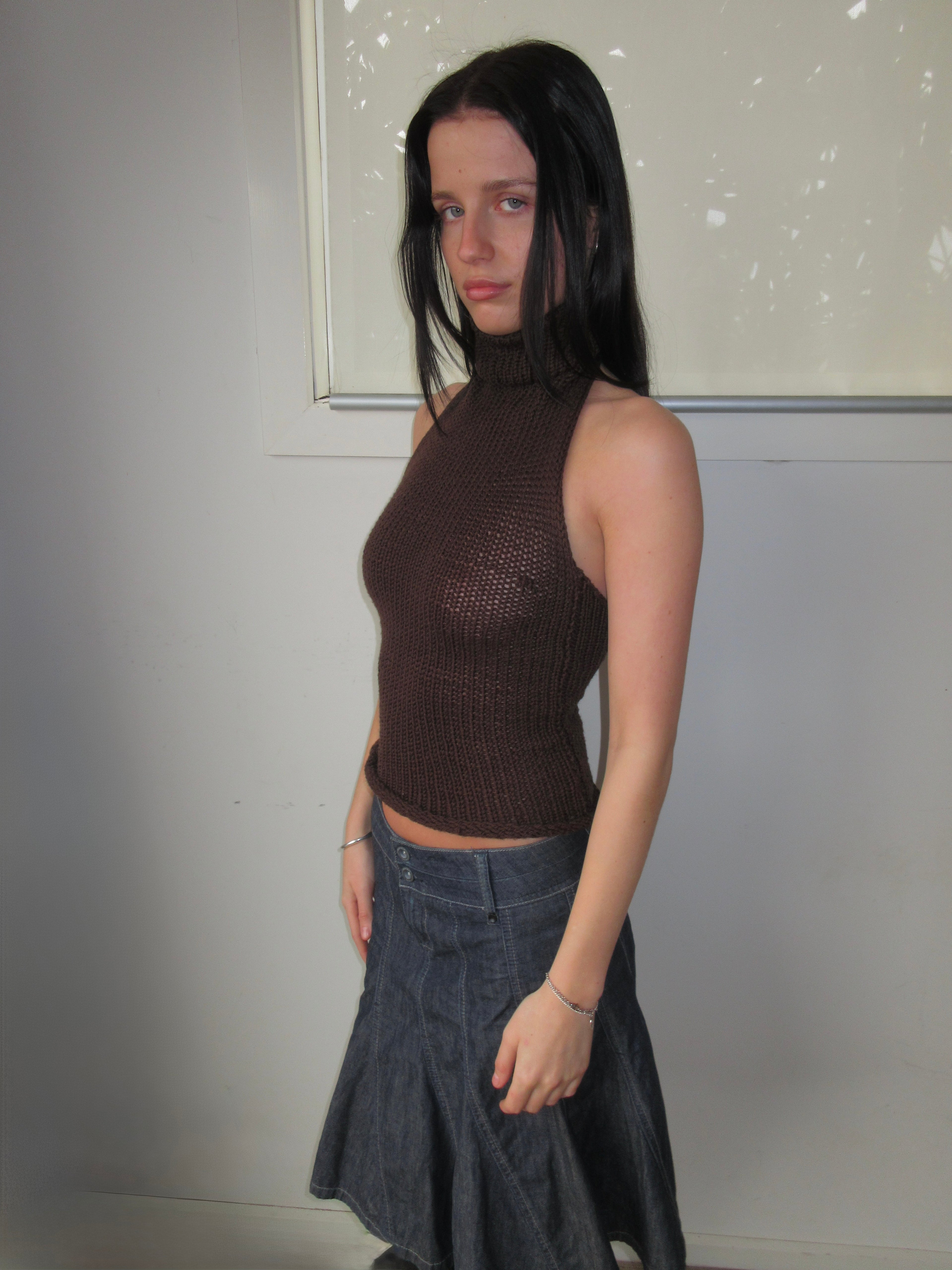 Turtleneck Backless Knit Top