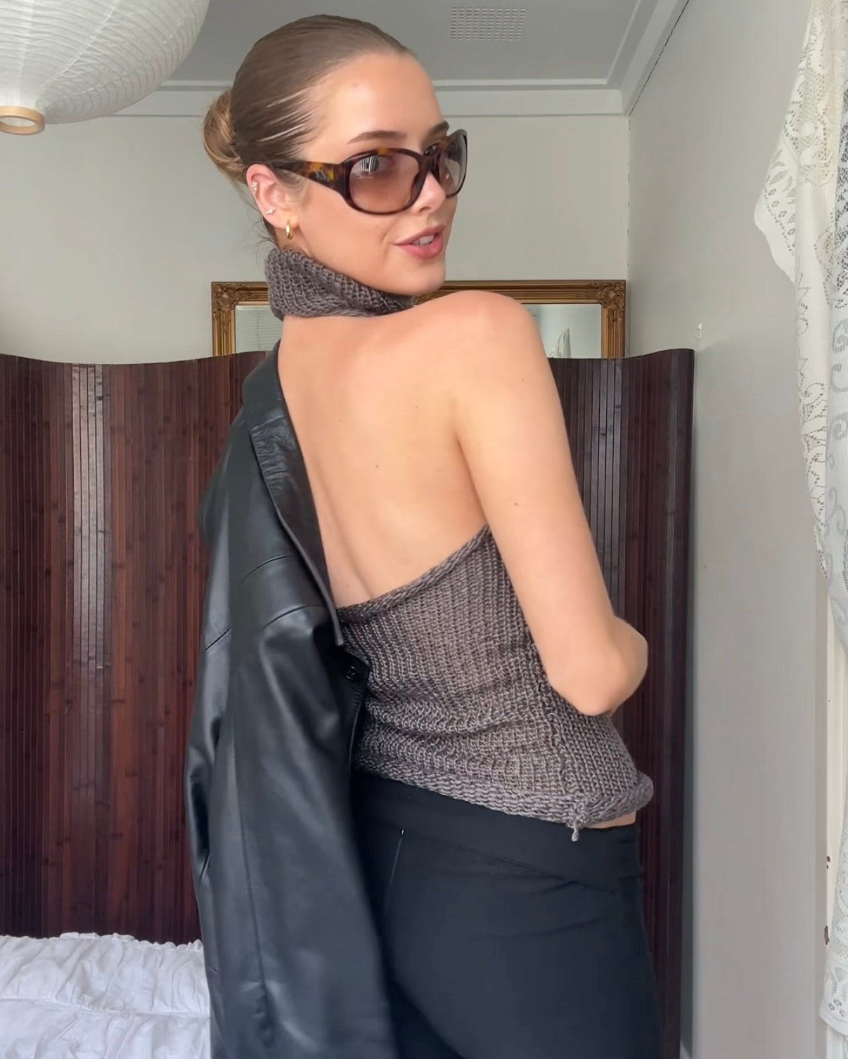 Turtleneck Backless Knit Top