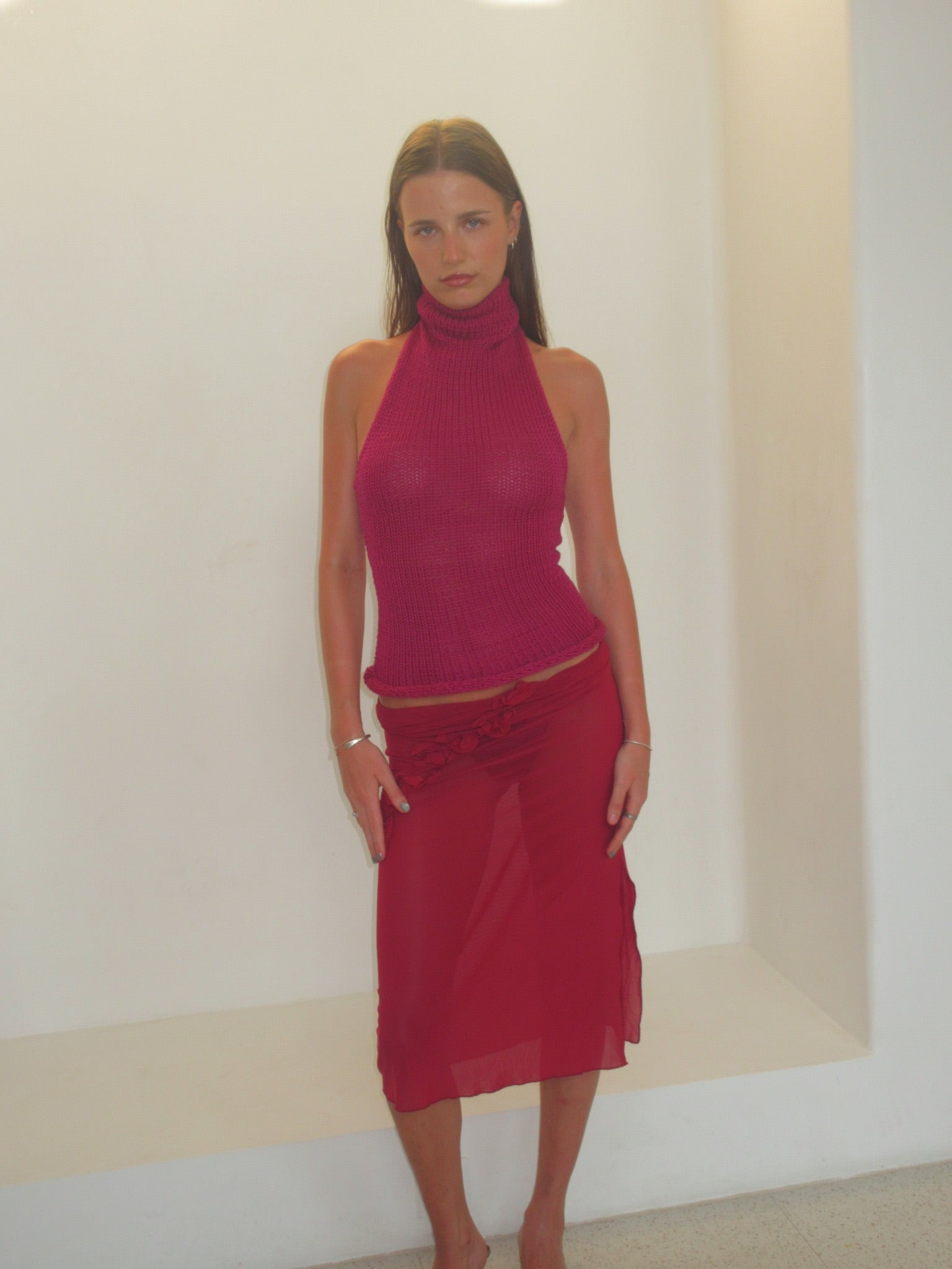 Turtleneck Backless Knit Top