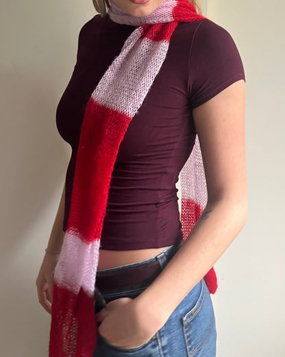 Mohair Stripe Knit Scarf | Cherry