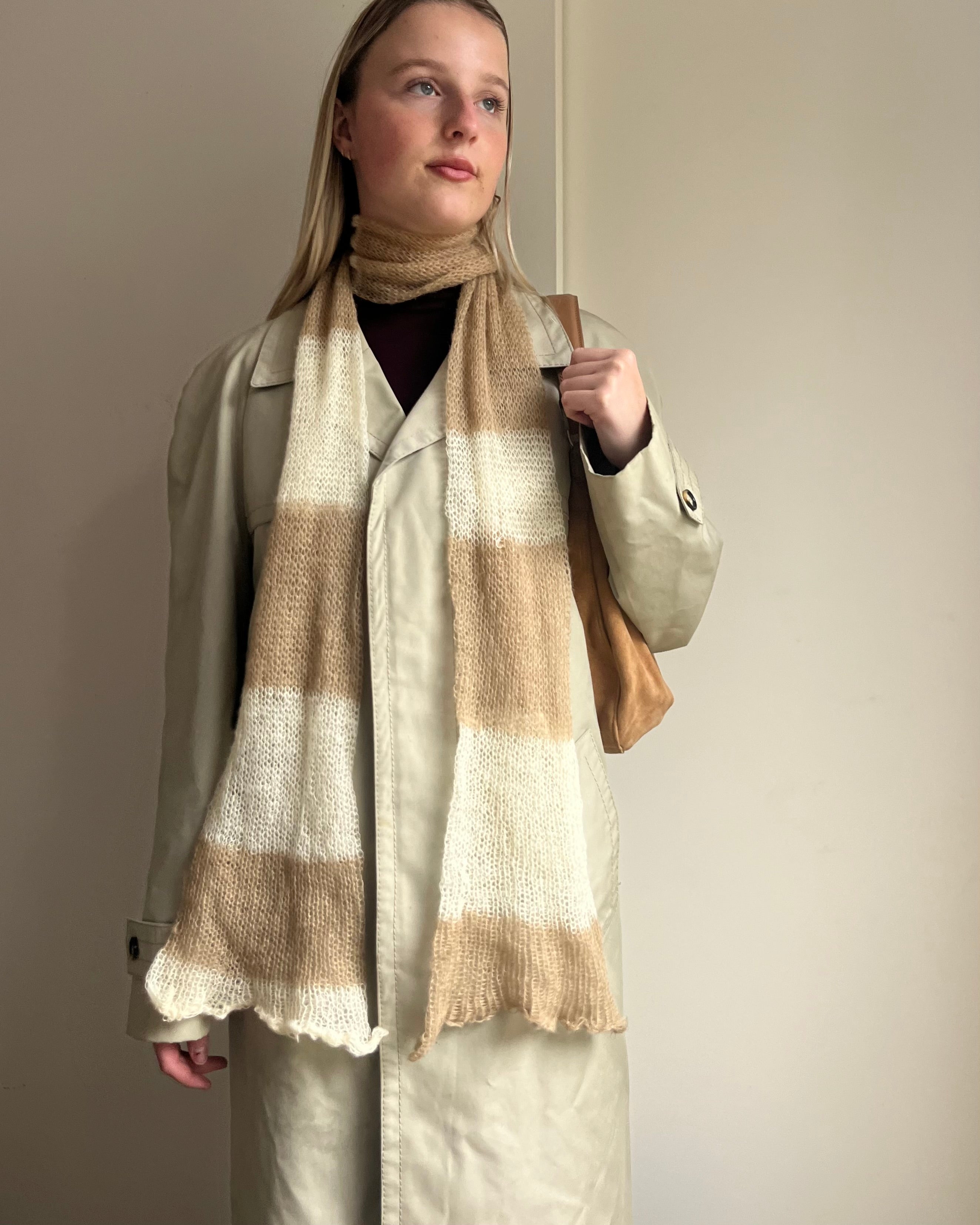 Mohair Stripe Knit Scarf | Beige
