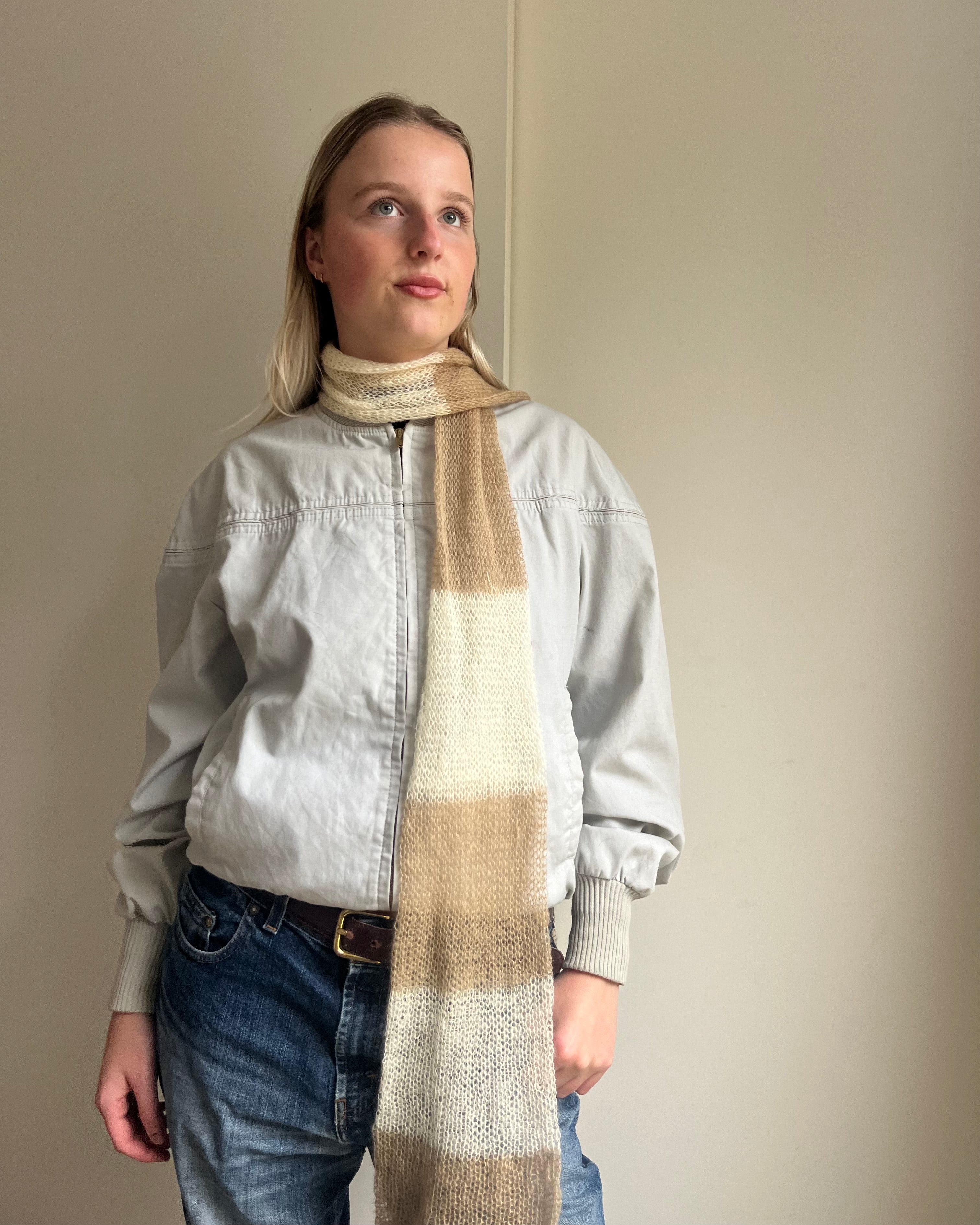 Mohair Stripe Knit Scarf | Beige