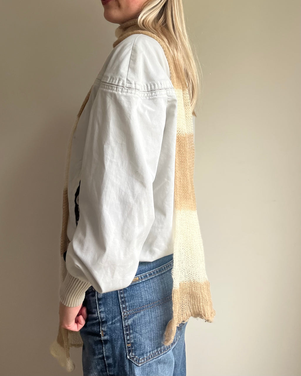 Mohair Stripe Knit Scarf | Beige