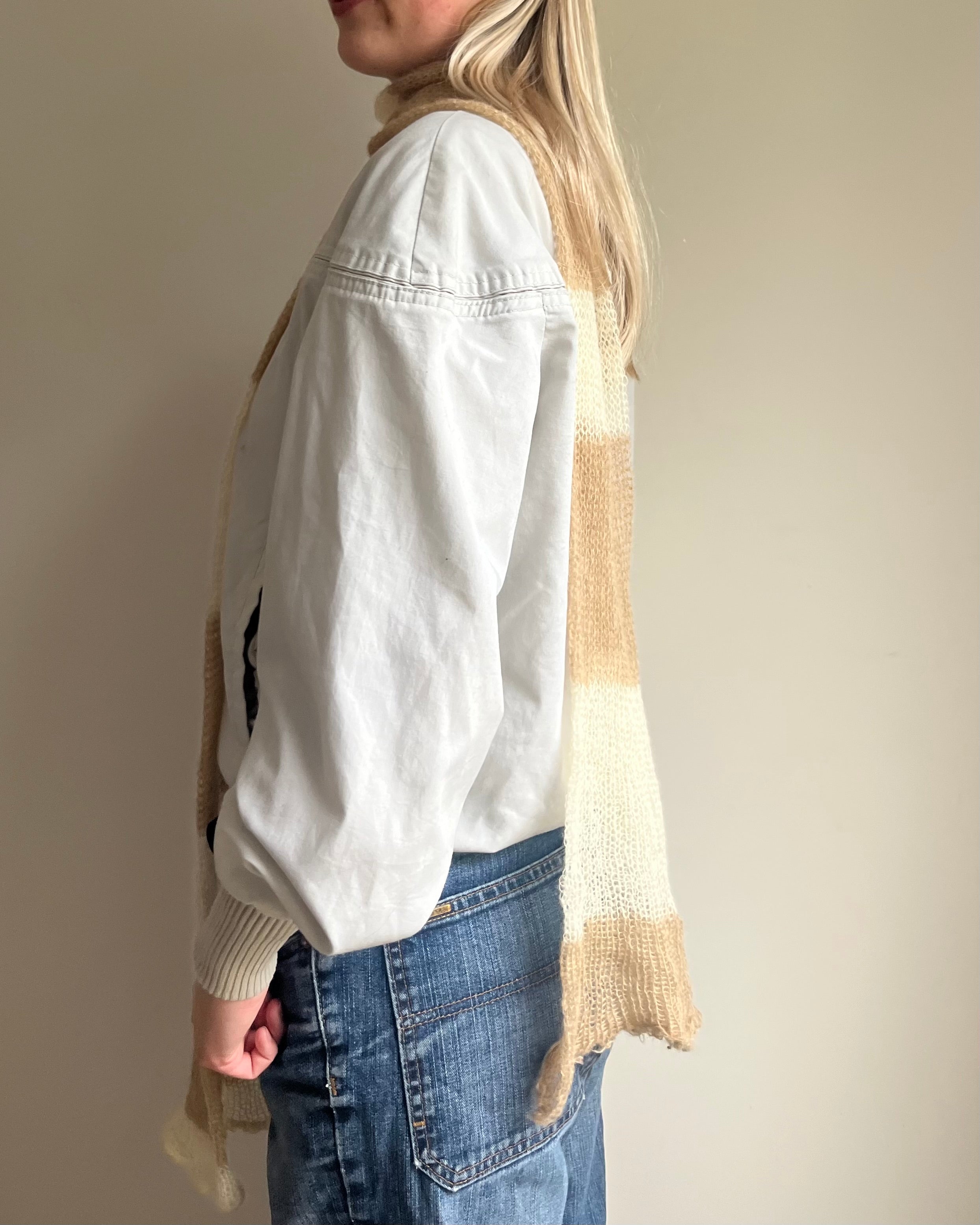 Mohair Stripe Knit Scarf | Beige