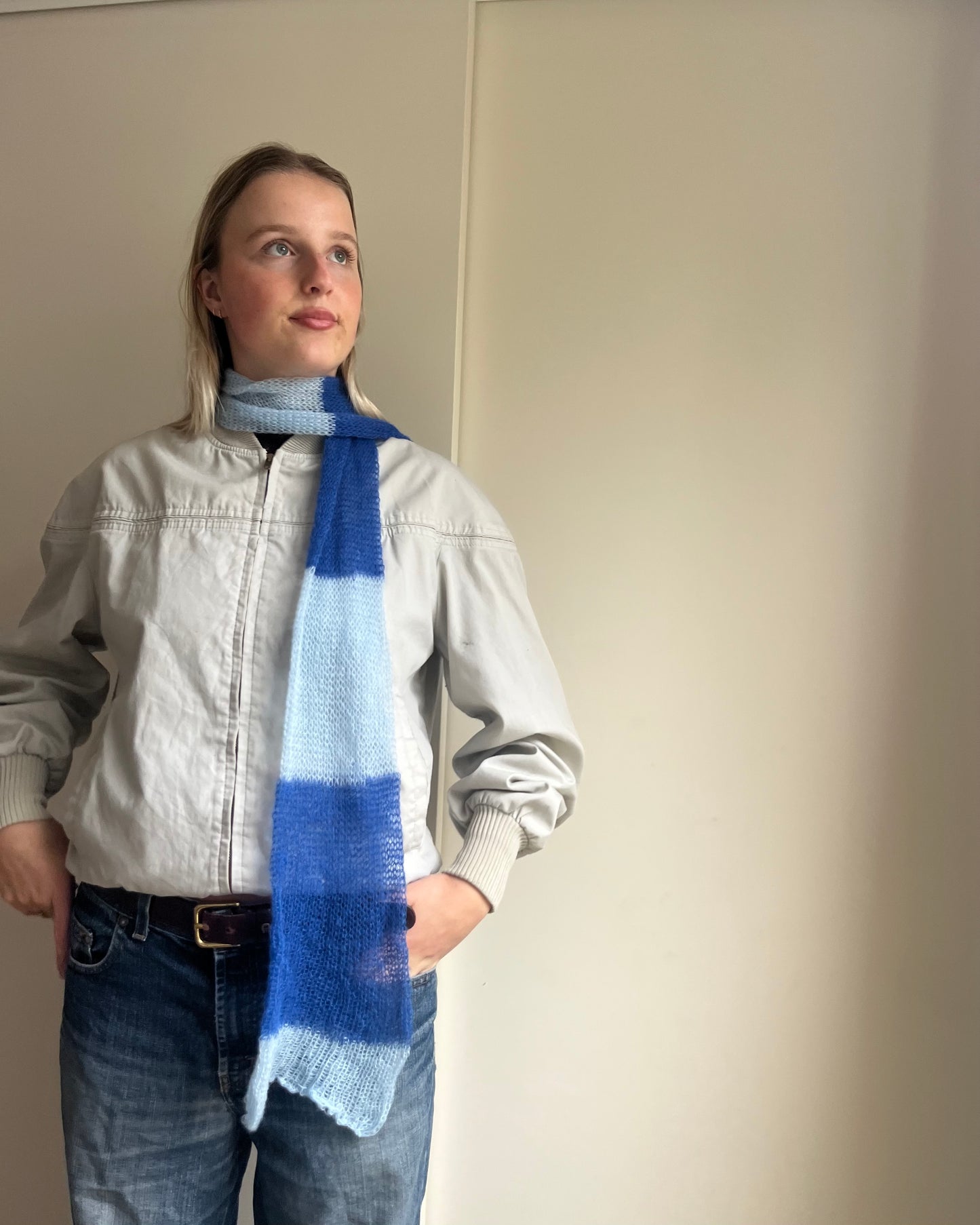 Mohair Stripe Knit Scarf | Blue