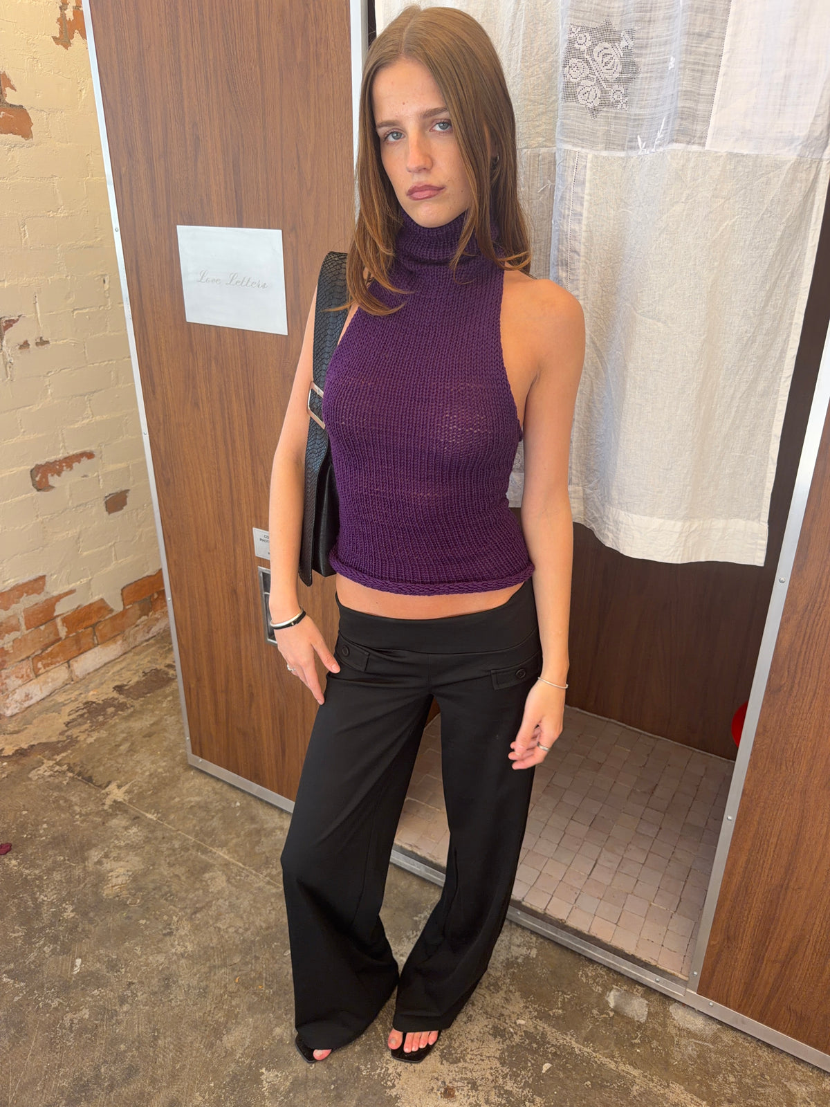Turtleneck Backless Knit Top