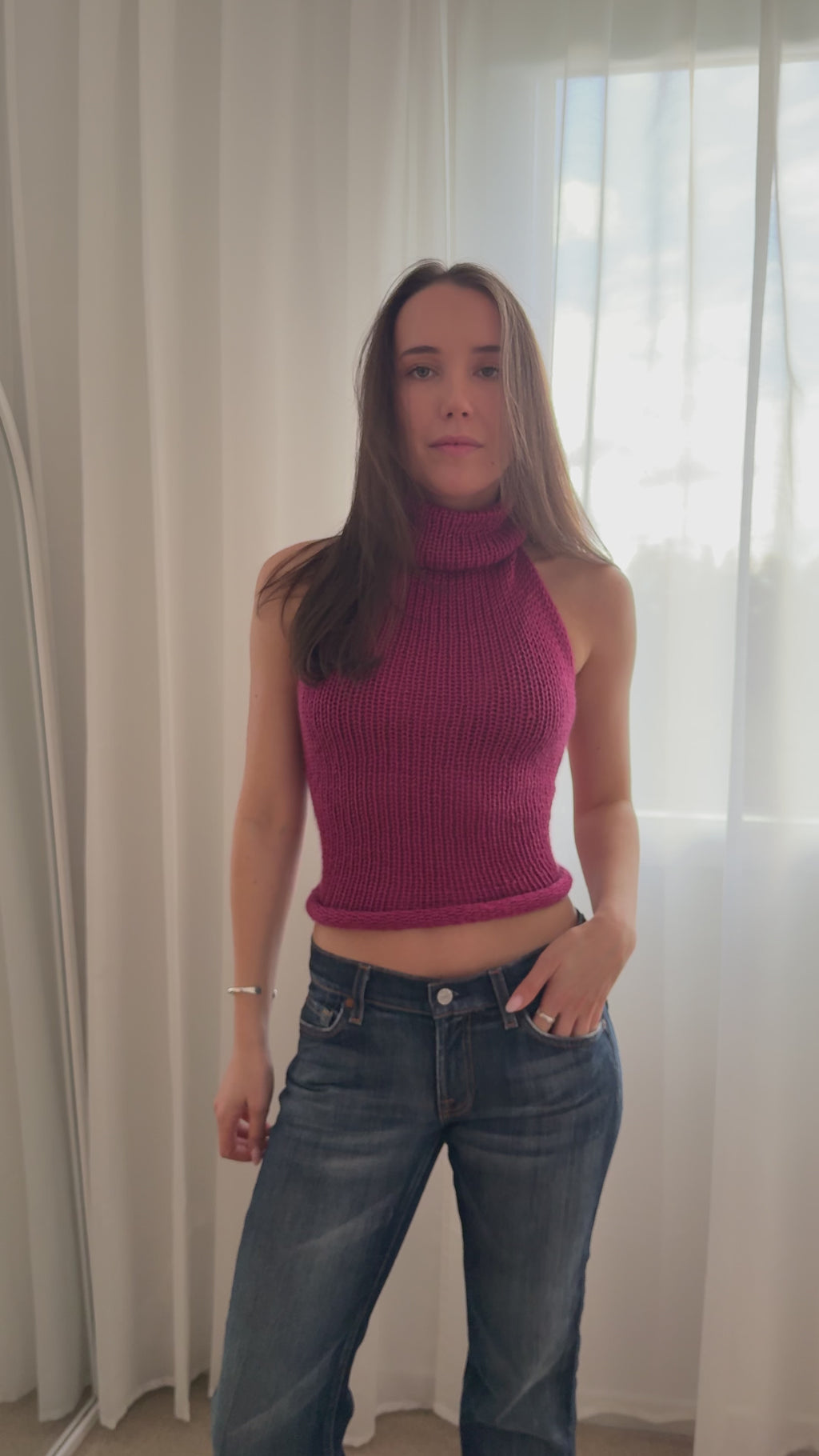 Turtleneck Backless Knit Top